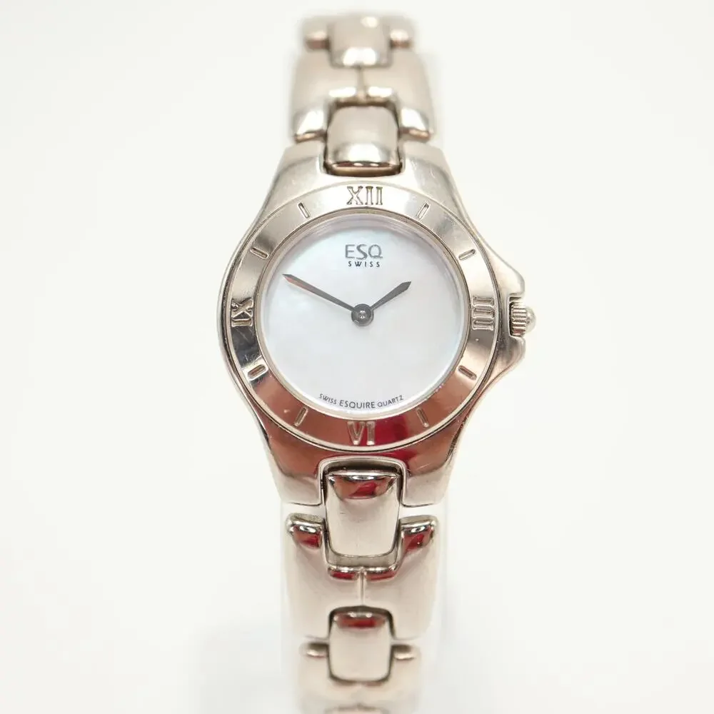 ESQ Swiss Silver Tone 25mm MOP Womens Watch Stainless Steel w New Battery